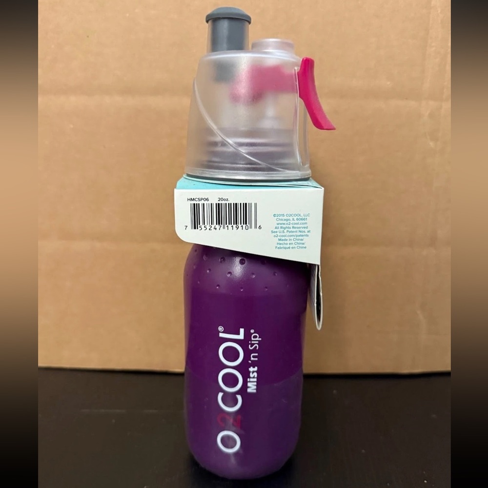 O2Cool Mist n Sip Water Bottle 20 oz – Purple, Brand New with Packaging